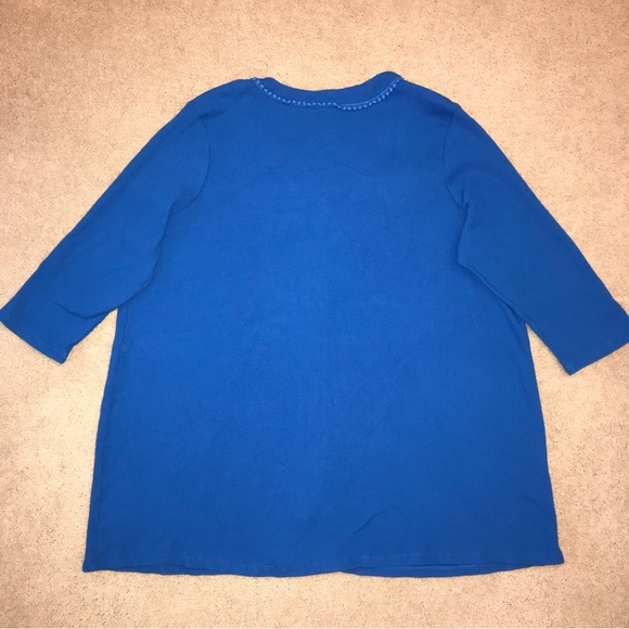 Woman Within Waffle Knit Thermal Tunic Top Plus Size 1X 22 24 Blue Button Down - Picture 3 of 7